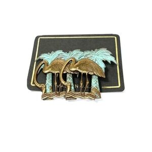 Pin Brooch Two Flamingos Palm Trees Vintage Large